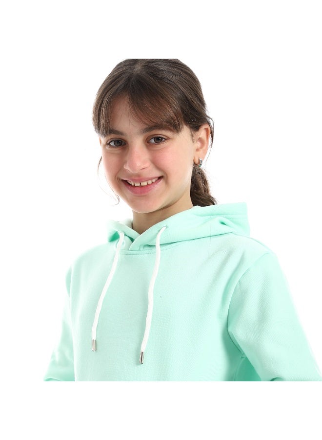 Andora Long Sleeves Plain Comfy Girls Hoodie_Aqua Green - Image 4